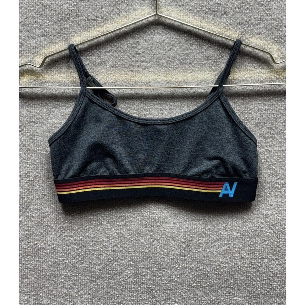 Aviator Nation Charcoal Sz S Sports Bra Rainbow Stripe Racerback USA Retro Style